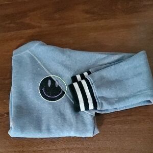 Women's Scoop Neck Grey Smiley Sweatshirt - Unbranded